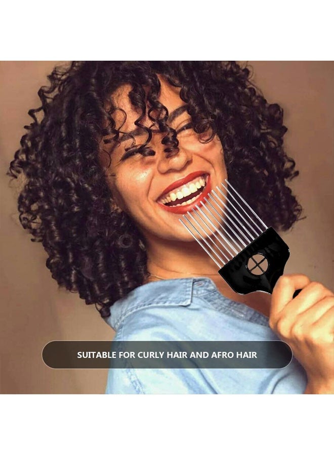 2 Pack Black Metal Afro Pick Combs for Curly Hair - Detangle & Style Comb for Women and Men, Durable Plastic & Metal, Fist Design for Hair Styling, Perfect for Wigs - Image 3